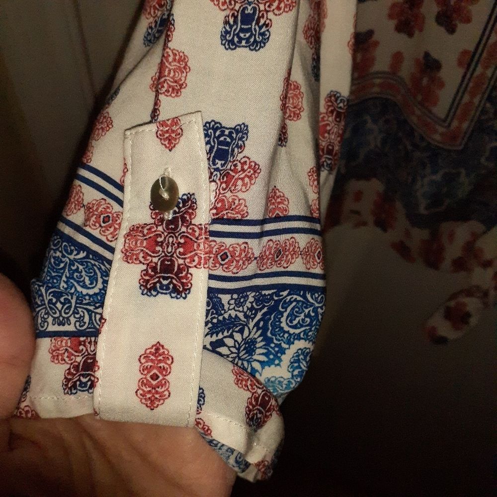 Ruby Road Tunic Top Boho Floral V-Neck Blouse Paisley Red Blue Xl Shirt Peasant - Picture 5 of 7